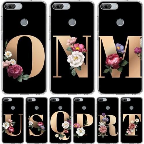 Flowers Letter Alphabet M-V Phone Case for Huawei Honor 10 9 Lite Y9 Y5 Y6 Y7 2019 8X 8A 8S 7A 7X 10i 20i Pro V30 Art Coque Capa