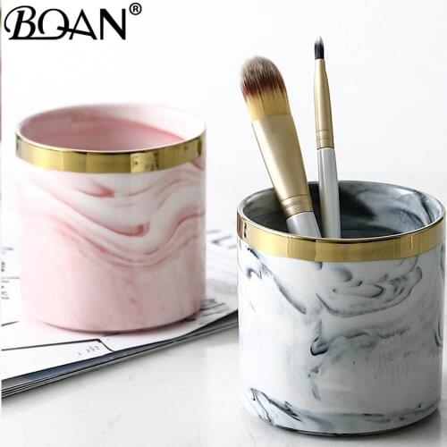 Marble Hole Acrylic Gel Nail Brushes Holder Heart Round Stand Makeup Brush Holder For Displaying Nail Art Manicure