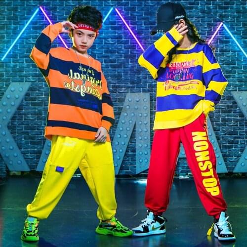 Kid Hip Hop Clothing Striped Oversized Sweatshirt Top Loose Jogger Pants for Girls Boys Jazz Dance Costumes Clothes Street Wear