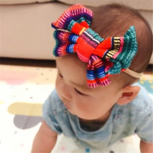 8color Kids baby Bow Headbands girls Turban Head Wraps Kids Top Knot nylon Hairband DIY Hair Accessories