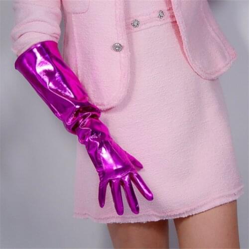 50cm Patent Leather Long Gloves Big Sleeve Lantern Sleeve Emulation Leather Bright Leather Bright Rose Red Female PU12-50W