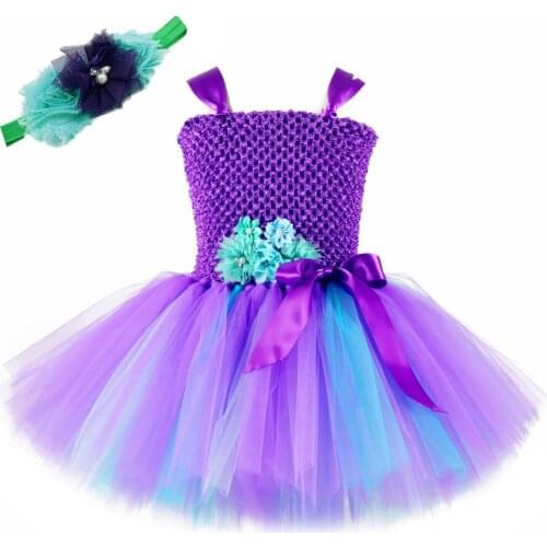 Purple Mermaid Princess Dress for Girls Birthday Party Outfit Toddler Kids Halloween Costumes Baby Girl Photo Shoot Dresses Set
