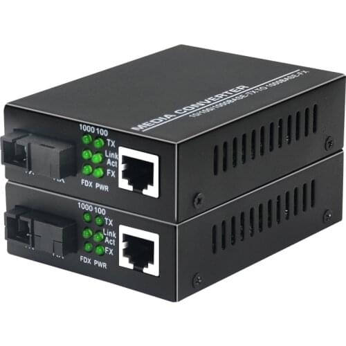 Gigabit Fiber Optical Media Converter 1000/100Mbps Ethernet RJ45 Single Mode Single Fiber TX RX SC Port External Power Supply