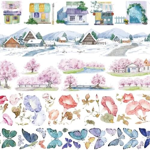 Amazing Scenery Flowers Special Oil Washi Tapes Bullet Journal Masking Tape Adhesive Tape DIY Scrapbooking Washi Stickers