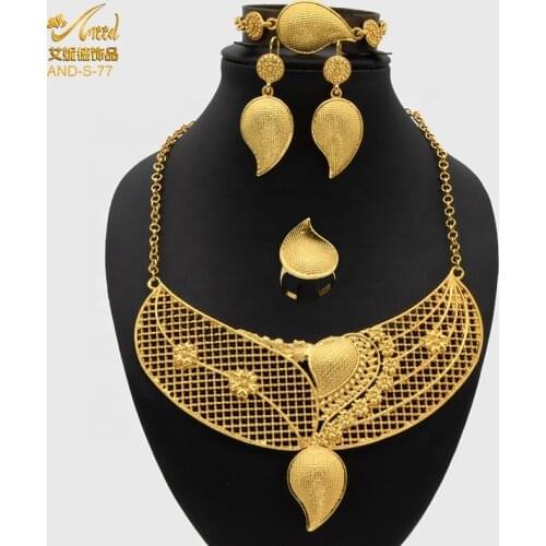 Necklace Sets For Womens Bridal Jewelery Set Indian Jewelry Gold Earrings Bracelet Ring African Wedding High Quality Habesha