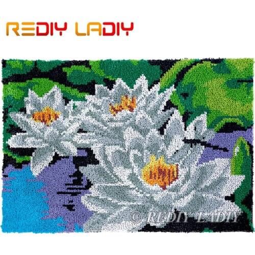 Latch Hook Rug Chunky Yarn Tapestry Kits DIY Carpet Rug Lotus Flowers Knitted Floor Mat Crochet Cushion Arts & Crafts 85*57cm