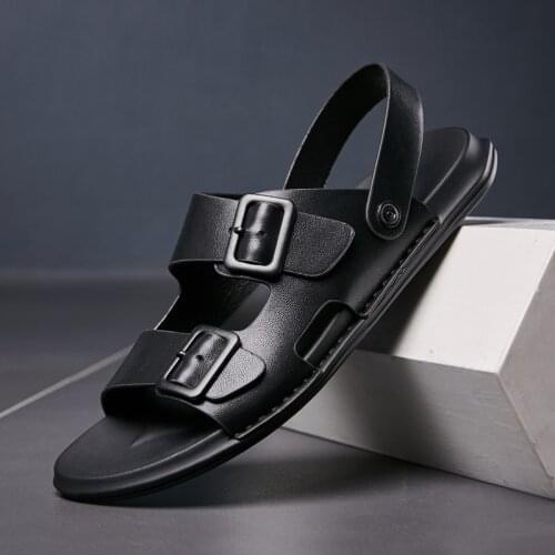 Mens fashion beach Leather sandals summer Home outdoor walk Cowhide slippers size 38-45 sandals men’s leather shoes