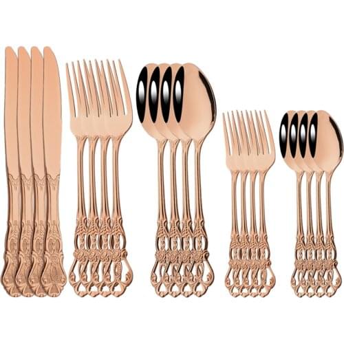 20Pcs Rose Dinnerware Set Stainless Steel Cutlery Set Dinner Knife Fork Spoon Tableware Set Home Kitchen Weeding Silverware Set
