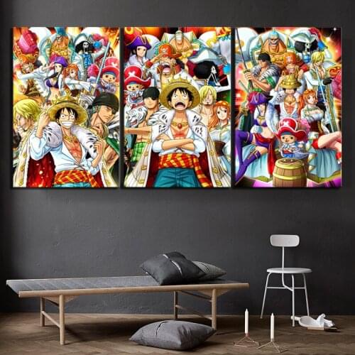 Wall Artwork Pictures Canvas Posters Home Decoration 3 Panel Straw Hat Pirate ONE PIECE Anime Abstract Painting HD Printed Photo