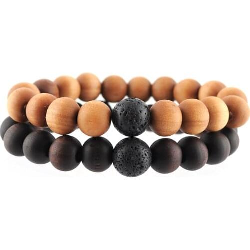 New Natural Volcanic Stone Beads Men Bracelet Wood Bangles Accessorie Jewelry Male Valentine Gift Homme