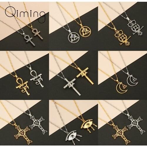 Handmade Viking Cross Pendant Necklace For Women Evil Eyes Stars Of David Vintage Men Women Necklace Muslim Ancient Jewelry