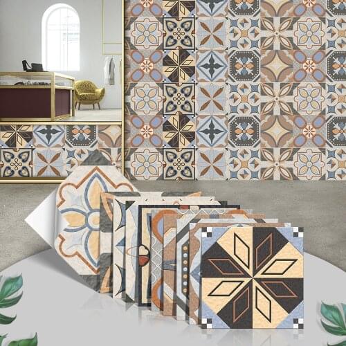 10/15/20CM PVC Tile Stickers Wall Decals Floor Hard-wearing Kitchen Furniture Cabinet Murals Morandi Colorful Retro Transfers