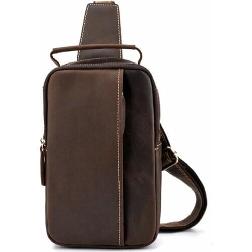 BOLEKE Genuine leather walking men bags vintage crazy horse leather chest bag back shoulder small stuff bicycle flap bag