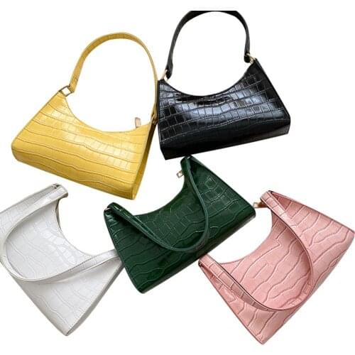 Women Retro Baguette Bag Tote Bag Crocodile Shoulder Handbag Purses with Zipper Closure