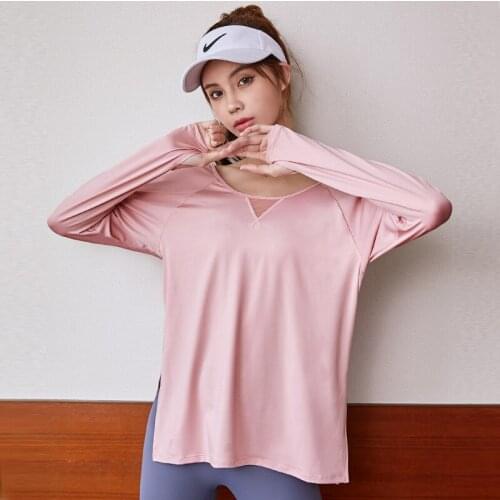 Loose Yoga Clothes For Fitness Sport Shirt Women Blouse O-neck Workout Running Long Sleeve Femme Gym Top With Thumb Hole