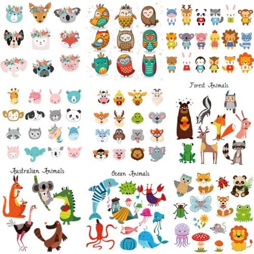 Iron On Cute Animal Patch Set For Kids Clothes Diy t-Shirt Apply Heat Transfer Vinyl Unicorn Patch Thermal Press Stickers Badges