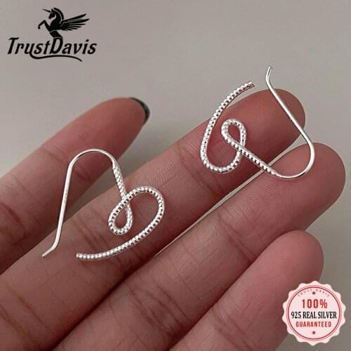 TrustDavis New Real 925 Sterling Silver Fashion Romantic Heart Hook Hoop Earrings For Women Wedding Party Fine Jewelry DA2411
