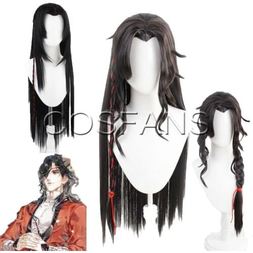 Tian Guan Ci Fu Hua Cheng Black Long Cosplay Role Play Heat Resistant Synthetic Hair Carnival Halloween Party + Free Wig Cap