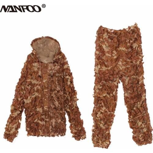 3D Bionic Camouflage Hunting Clothes Outdoor Hunting Ghillie Set Shooting Military Camoflage Sniper Tactical Leaves Ghillie Suit