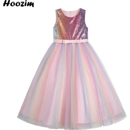 Gorgeous Glitter Sequin Prom And Evening Party Dress Girls 6 To 15 Years Formal Shiny Rainbow Tulle Pageant And Wedding Dresses