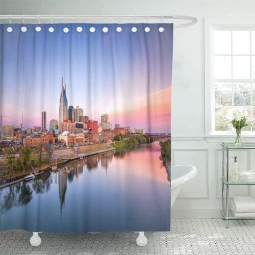 Beautiful Nashville Tennessee Downtown Skyline with Cumberland River in USA Scenery Destination Shower Curtain Waterproof 72