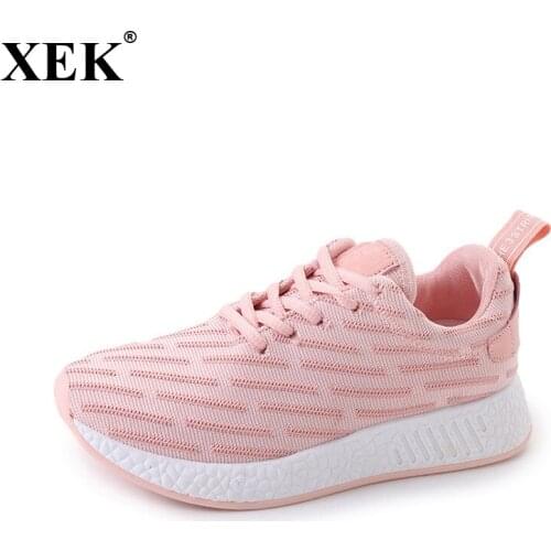 XEK 2018 New Outdoor Running Sneakers For Women Lace-Up Sport Trainers Soft Light Bottom Shoes Breathable Air Mesh Sneakers JH63