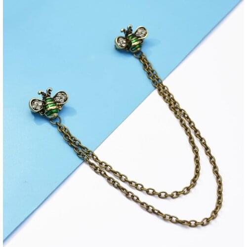 Vintage Bronze Red Green Yellow Enamel Bee Shape Brooches for Women Girl Dress Shirt Clother Party Accessories