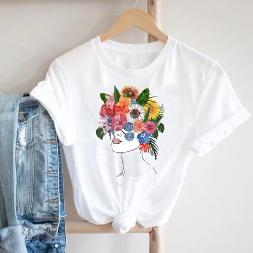 Women Short Sleeve Floral Ladies Flower Watercolor Spring Summer 90s Fashion Clothes Print Tshirt Female Tee Top Graphic T-shirt