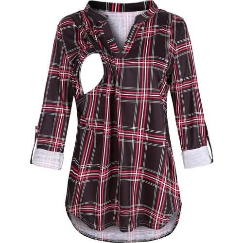 Women Clothes For Breastfeeding Pregnant Lady T-shirt Blouse Women Maternity Long Sleeve Plaid Print Nursing Tops Ropa De Mujer