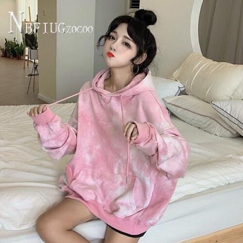 Pink Blue Colors Lining With Fluff Women Sweatshirts Hooded Drawstring Female Sweatshirt