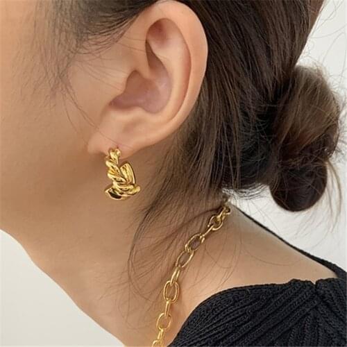 TIMEONLY French Minimalist Twisted Alloy Earrings for Women Mujer Gold Silver Color C Shape Open Hoop Earrings Vintage Jewelry