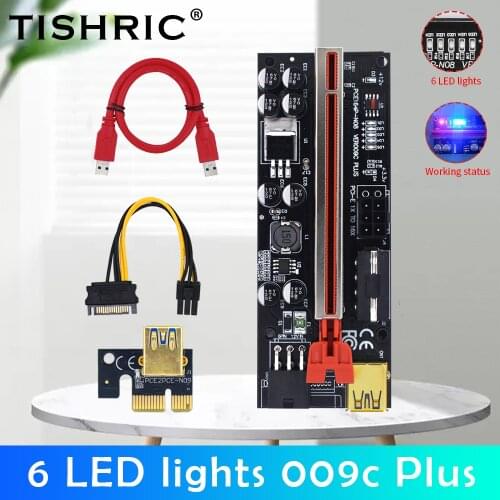 10PCS TISHRIC VER009C PCI PCIE Riser 009S Plus Riser PCIE X16 Adapter Video Card Extension Riser Card for Mining