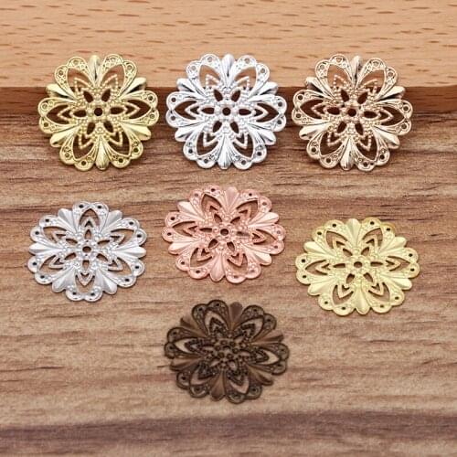 100pcs 21mm Metal Copper Sheet 7 Colors Filigree Hollow Flowers Settings Connectors Charms For Jewelry Making DIY Components