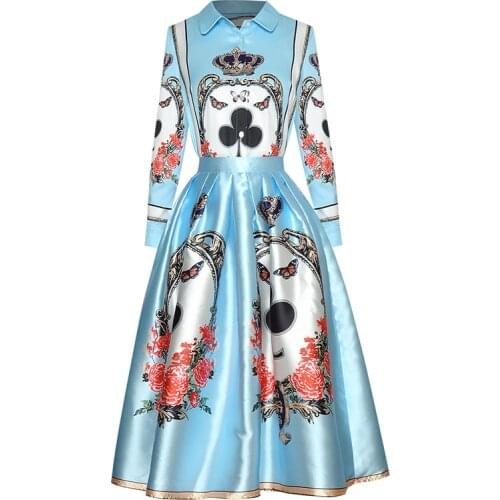 2 Runway Pieces Fashion Set Women Long Sleeve Shirt+Ball Gown Skirts Flower Print Elegant Party Suits