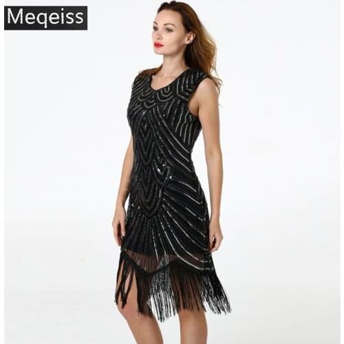 2018 New Summer Dress Vintage 1920s Flapper Great Gatsby Dress O-Neck Cap Sleeve Sequin Fringe Party Midi Dress Vestidos Verano