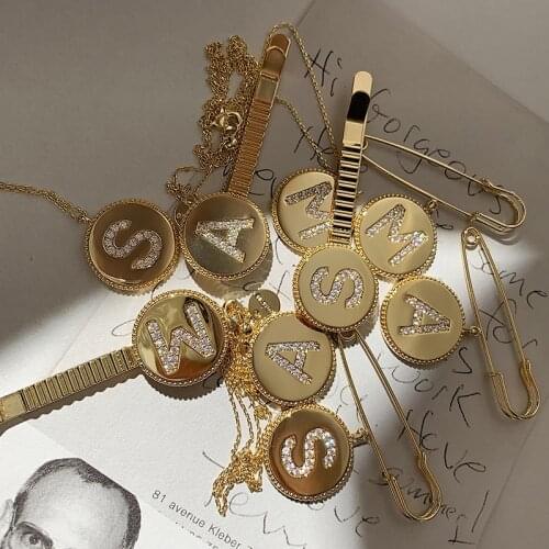 2019 fashion crystal letter round coin oendant neckalce brooch hairpins Bijoux Jewelry Accessories