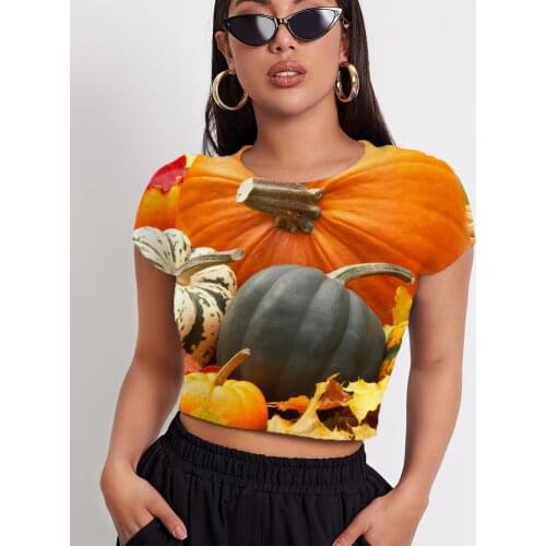 3d Tshirt Pumpkin T-shirt Women Halloween Shirt Print Corn Navel Bare Novel Funny T shirts Womens Clothing Summer Casual Tops