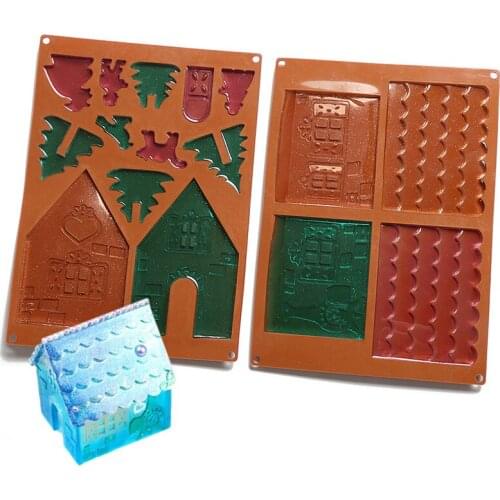 3D Christmas House Silicone Mold Fondant Cake Decorating Tools Chocolate Plaster Sugarcraft Baking Mould