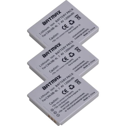 Rechargeable NB-4L NB4L Battery Pack for Canon IXUS 60 65 80 75 100 I20 110 115 120 130 IS 117 220 225 230 255 HS (3-Pack)