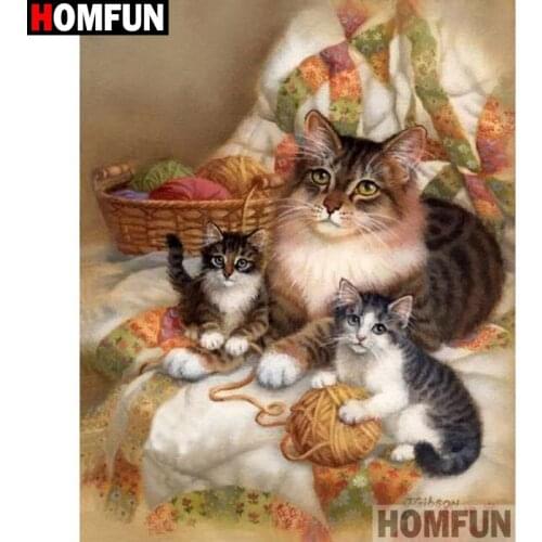 HOMFUN Full Square/Round Drill 5D DIY Diamond Painting "Animal cat" Embroidery Cross Stitch 3D Home Decor Gift A17646