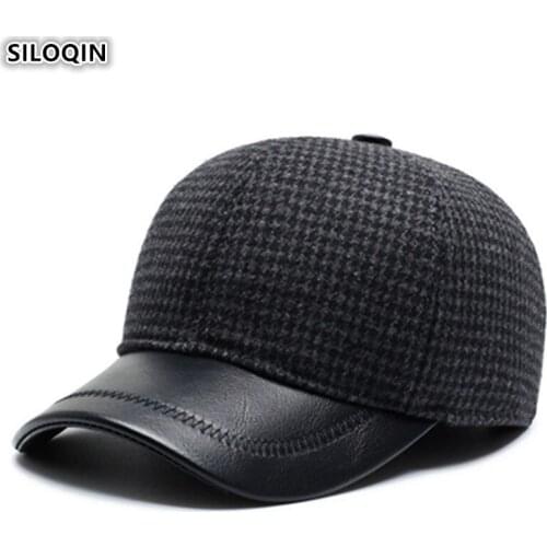 SILOQIN Men Winter Thick Warm Earmuff Hat Baseball Caps New Mens Adjustable Size Fashion Brand Cap Dads Cold-proof Woolen Hats