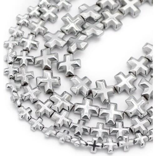 Cross Jesus Hematite Silvers Natural Stone Spacer Loose Beads For Jewelry Making Diy Bracelet Necklace Accessories 15'' 6/8/10MM