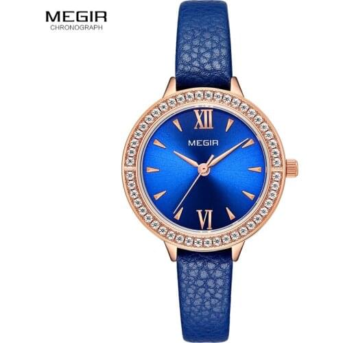 MEGIR Simple Watches Women Luxury Fashion Casual Quartz Watches Genuine Blue Leather Bracelet Wrist Watch Lady Girl Relogio 4210
