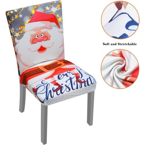 Christmas Chair Covers Santa Printed Elastic Stretch Dining Chairs Case Chair Slipcover Kitchen Seat Cover For Home Party Decor