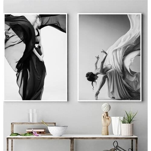 Black and White Female Portrait Wall Art Canvas Painting Print Dance Wall Poster Picture for Living Room Modern Home Decor TB129