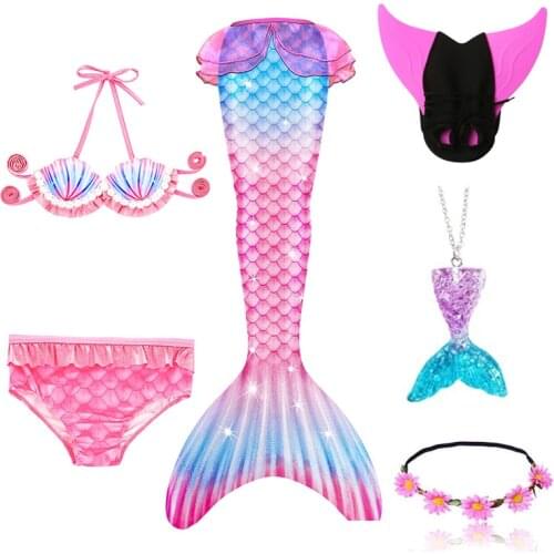 Kids Mermaid Tail Swimsuit with Fins Tops Bikini Suit Girls Monofin Swimmable Halloween Costumes Cosplay Swimming Wear Flipper