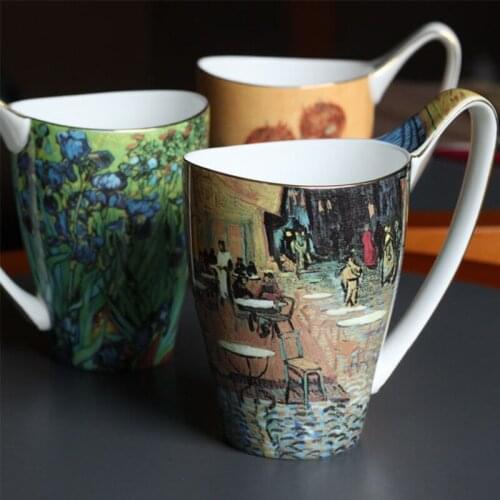 New Creative gift Van Gogh oil painting colored drawing ceramic cup large capacity lovers mugs bone china cups coffee milk tea