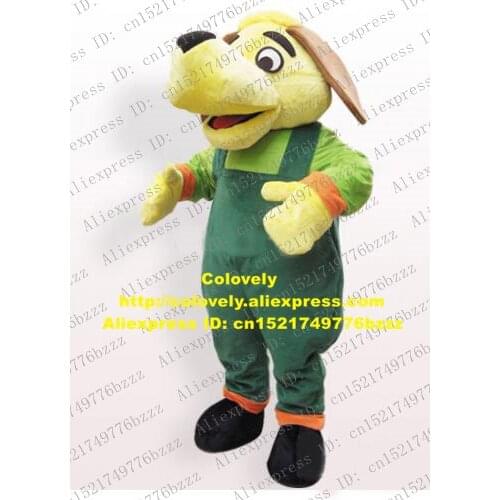 Green Dog Adult Size Mascot Costume With Green Overalls Black Feet Mascotte Cartoon Character Outfit Suit No.76 Free Shipping