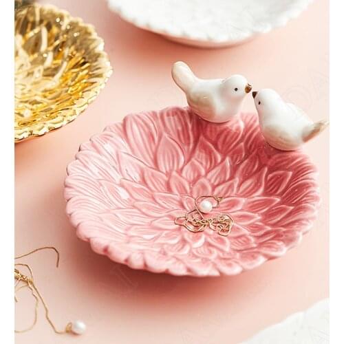 Little Bird Ceramic Storage Trays Relief Decorative Cosmetic Container Dressing Table Jewelry Organizer European Home Decoration