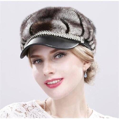 Fashion women caps hats winter warm handmade real mink fur hats beanies woman real mink cap hat for girls